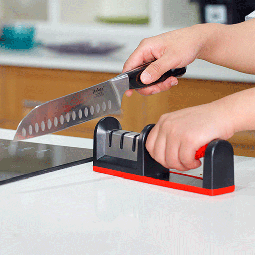 Plazotta PROFI 3 Stufen Messerschärfer Messerschleifer für scharfe Klingen Hand Schärfer Anwendung